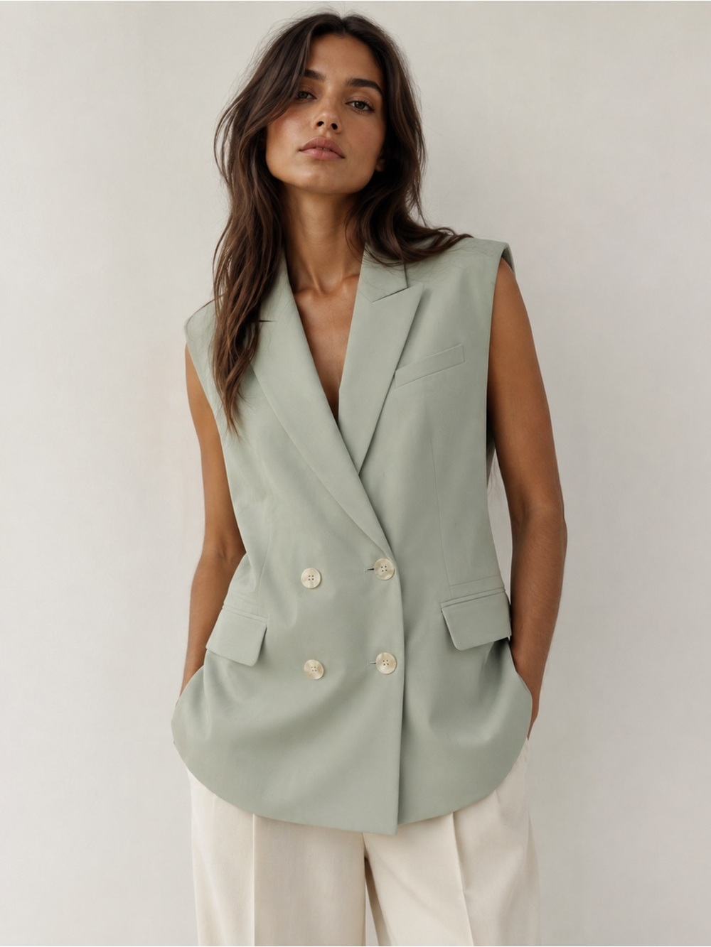 Veronica Beard Double-Breasted Sleeveless Blazer Vest in Sage Mint Green Sz 2
